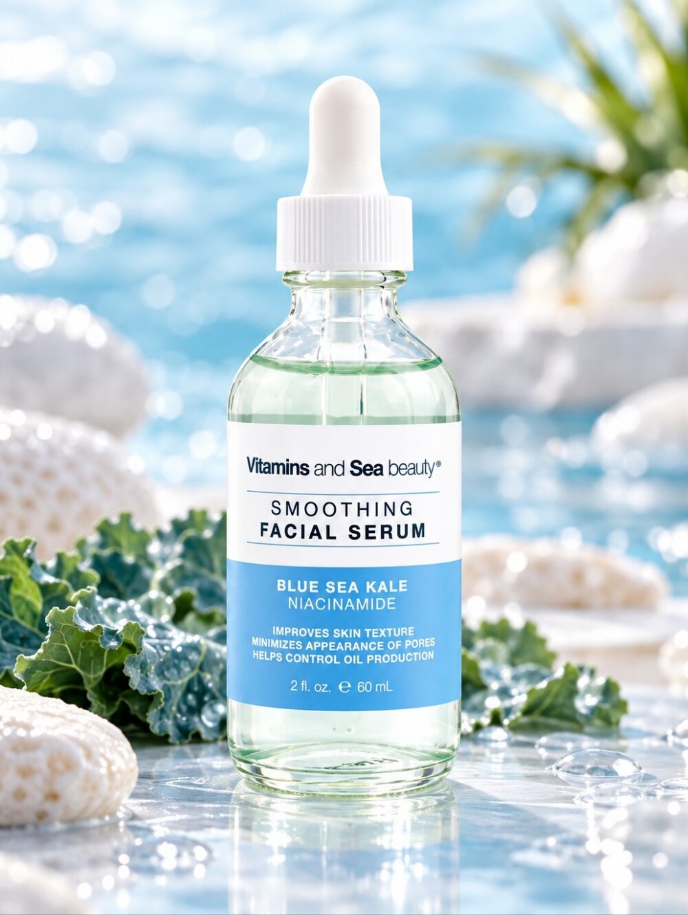 Vitamins And Sea Beauty Blue Sea Kale Niacinamide Smoothing Facial Serum - Blue
